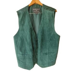 Vintage Expressions Green Suede Leather Vest L Nylon Back Adjustable Belt